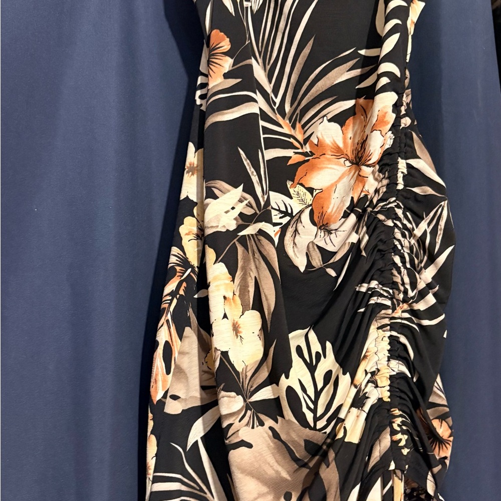 Asymmetrical Black and Orange Floral Dress